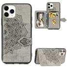 For iPhone 11 Pro Mandala Embossed Cloth Card Case Mobile Phone Case with Magnetic and Bracket Function with Card Bag / Wallet / Photo Frame Function with Hand Strap(Gray) - 1