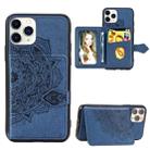 For iPhone 11 Pro Mandala Embossed Cloth Card Case Mobile Phone Case with Magnetic and Bracket Function with Card Bag / Wallet / Photo Frame Function with Hand Strap(Blue) - 1