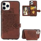 For iPhone 11 Pro Mandala Embossed Cloth Card Case Mobile Phone Case with Magnetic and Bracket Function with Card Bag / Wallet / Photo Frame Function with Hand Strap(Brown) - 1