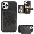 For iPhone 11 Pro Max   Mandala Embossed Cloth Card Case Mobile Phone Case with Magnetic and Bracket Function with Card Bag / Wallet / Photo Frame Function with Hand Strap(Black) - 1