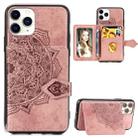 For iPhone 11 Pro Max   Mandala Embossed Cloth Card Case Mobile Phone Case with Magnetic and Bracket Function with Card Bag / Wallet / Photo Frame Function with Hand Strap(Rose Gold) - 1