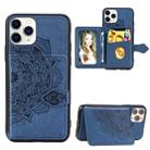 For iPhone 11 Pro Max   Mandala Embossed Cloth Card Case Mobile Phone Case with Magnetic and Bracket Function with Card Bag / Wallet / Photo Frame Function with Hand Strap(Blue) - 1