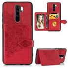 For Xiaomi Redmi Note 8 Pro  Mandala Embossed Cloth Card Case Mobile Phone Case with Magnetic and Bracket Function with Card Bag / Wallet / Photo Frame Function with Hand Strap(Red) - 1