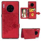 For Huawei Mate 30 Pro  Mandala Embossed Cloth Card Case Mobile Phone Case with Magnetic and Bracket Function with Card Bag / Wallet / Photo Frame Function with Hand Strap(Red) - 1