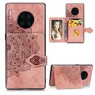 For Huawei Mate 30 Pro  Mandala Embossed Cloth Card Case Mobile Phone Case with Magnetic and Bracket Function with Card Bag / Wallet / Photo Frame Function with Hand Strap(Rose Gold) - 1