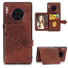 For Huawei Mate 30 Pro  Mandala Embossed Cloth Card Case Mobile Phone Case with Magnetic and Bracket Function with Card Bag / Wallet / Photo Frame Function with Hand Strap(Brown) - 1