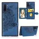 For Galaxy Note 10   Mandala Embossed Cloth Card Case Mobile Phone Case with Magnetic and Bracket Function with Card Bag / Wallet / Photo Frame Function with Hand Strap(Blue) - 1