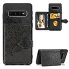 For Galaxy S10 Plus  Mandala Embossed Cloth Card Case Mobile Phone Case with Magnetic and Bracket Function with Card Bag / Wallet / Photo Frame Function with Hand Strap(Black) - 1