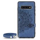 For Galaxy S10   Mandala Embossed Cloth Card Case Mobile Phone Case with Magnetic and Bracket Function with Card Bag / Wallet / Photo Frame Function with Hand Strap(Blue) - 5