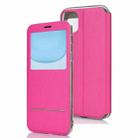 For iPhone 11  Matte Texture Horizontal Flip Bracket Mobile Phone Holster Window with Caller ID and Metal Button Slide To Unlock(Magenta) - 1