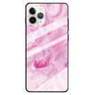 For iPhone 11 Pro Max Fashion Marble Tempered Glass Case Protective Shell Glass Cover Phone Case  (Rose Red) - 1