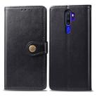 For OPPO A5 2020 / A9 2020 Retro Solid Color Leather Buckle Phone Case with Lanyard & Photo Frame & Card Slot & Wallet & Stand Function(Black) - 1