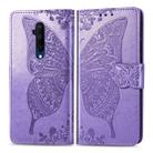 For One Plus 7T Pro  Butterfly Love Flower Embossed Horizontal Flip Leather Case with Bracket Lanyard Card Slot Wallet(Light Purple) - 1