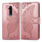 For One Plus 7T Pro  Butterfly Love Flower Embossed Horizontal Flip Leather Case with Bracket Lanyard Card Slot Wallet(Rose Gold) - 1