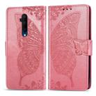 For One Plus 7T Pro  Butterfly Love Flower Embossed Horizontal Flip Leather Case with Bracket Lanyard Card Slot Wallet(Pink) - 1