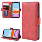 For iPhone 11 Double Buckle Crazy Horse Business Mobile Phone Holster with Card Wallet Bracket Function(Red) - 1