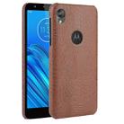 For Motorola Moto E6 Shockproof Crocodile Texture PC + PU Case(Brown) - 1