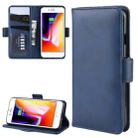 For iPhone SE 2022 / SE 2020 / 8 / 7 Double Buckle Crazy Horse Business Mobile Phone Holster with Card Wallet Bracket Function(Blue) - 1