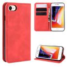 For iPhone SE 2022 / SE 2020 / 8 / 7 Retro-skin Business Magnetic Suction Leather Case with Purse-Bracket-Chuck(Red) - 1