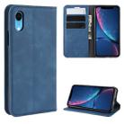 For iPhone XR Retro-skin Business Magnetic Suction Leather Case with Purse-Bracket-Chuck(Dark Blue) - 1
