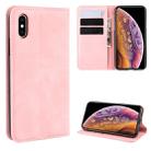 For iPhone XS Retro-skin Business Magnetic Suction Leather Case with Purse-Bracket-Chuck(Pink) - 1