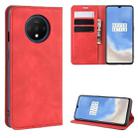 For OnePlus 7T Retro-skin Business Magnetic Suction Leather Case with Purse-Bracket-Chuck(Red) - 1