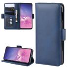 For Galaxy S10 5G Double Buckle Crazy Horse Business Mobile Phone Holster with Card Wallet Bracket Function(Blue) - 1