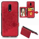 For OnePlus 7 Mandala Embossed Magnetic Cloth PU + TPU + PC Case with Holder & Card Slots & Wallet & Photo Frame & Strap(Red) - 1