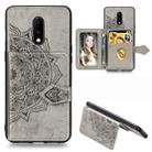 For OnePlus 7 Mandala Embossed Magnetic Cloth PU + TPU + PC Case with Holder & Card Slots & Wallet & Photo Frame & Strap(Gray) - 1