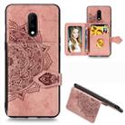 For OnePlus 7 Mandala Embossed Magnetic Cloth PU + TPU + PC Case with Holder & Card Slots & Wallet & Photo Frame & Strap(Rose Gold) - 1