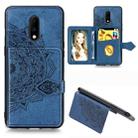 For OnePlus 7 Mandala Embossed Magnetic Cloth PU + TPU + PC Case with Holder & Card Slots & Wallet & Photo Frame & Strap(Blue) - 1