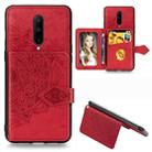 For OnePlus 7 Pro Mandala Embossed Magnetic Cloth PU + TPU + PC Case with Holder & Card Slots & Wallet & Photo Frame & Strap(Red) - 1