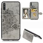 For Xiaomi Mi CC9 Mandala Embossed Magnetic Cloth PU + TPU + PC Case with Holder & Card Slots & Wallet & Photo Frame & Strap(Gray) - 1