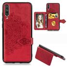 For Xiaomi Mi 9 Mandala Embossed Magnetic Cloth PU + TPU + PC Case with Holder & Card Slots & Wallet & Photo Frame & Strap(Red) - 1