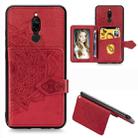 For Xiaomi Redmi 8 Mandala Embossed Magnetic Cloth PU + TPU + PC Case with Holder & Card Slots & Wallet & Photo Frame & Strap(Red) - 1