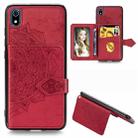 For Xiaomi Redmi 7A Mandala Embossed Magnetic Cloth PU + TPU + PC Case with Holder & Card Slots & Wallet & Photo Frame & Strap(Red) - 1