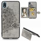 For Xiaomi Redmi 7A Mandala Embossed Magnetic Cloth PU + TPU + PC Case with Holder & Card Slots & Wallet & Photo Frame & Strap(Gray) - 1