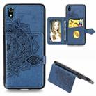 For Xiaomi Redmi 7A Mandala Embossed Magnetic Cloth PU + TPU + PC Case with Holder & Card Slots & Wallet & Photo Frame & Strap(Blue) - 1