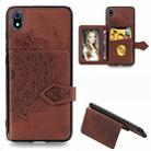 For Xiaomi Redmi 7A Mandala Embossed Magnetic Cloth PU + TPU + PC Case with Holder & Card Slots & Wallet & Photo Frame & Strap(Brown) - 1