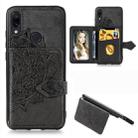 For Xiaomi Redmi Note 7 / Note 7 Pro Mandala Embossed Magnetic Cloth PU + TPU + PC Case with Holder & Card Slots & Wallet & Photo Frame & Strap(Black) - 1