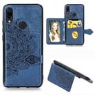 For Xiaomi Redmi Note 7 / Note 7 Pro Mandala Embossed Magnetic Cloth PU + TPU + PC Case with Holder & Card Slots & Wallet & Photo Frame & Strap(Blue) - 1