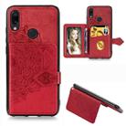 For Xiaomi Redmi 7 Mandala Embossed Magnetic Cloth PU + TPU + PC Case with Holder & Card Slots & Wallet & Photo Frame & Strap(Red) - 1