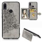 For Xiaomi Redmi 7 Mandala Embossed Magnetic Cloth PU + TPU + PC Case with Holder & Card Slots & Wallet & Photo Frame & Strap(Gray) - 1