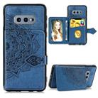 For Galaxy S10e Mandala Embossed Cloth Card Case Mobile Phone Case with Magnetic and Bracket Function with Card Bag / Wallet / Photo Frame Function with Hand Strap(Blue) - 1
