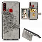 For Galaxy A20s Mandala Embossed Magnetic Cloth PU + TPU + PC Case with Holder & Card Slots & Wallet & Photo Frame & Strap(Gray) - 1