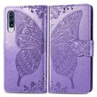 For Galaxy A70s Butterfly Love Flower Embossed Horizontal Flip Leather Case with Bracket / Card Slot / Wallet / Lanyard(Light Purple) - 1