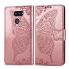 For LG K40S Butterfly Love Flower Embossed Horizontal Flip Leather Case with Bracket / Card Slot / Wallet / Lanyard(Rose Gold) - 1