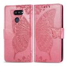 For LG K40S Butterfly Love Flower Embossed Horizontal Flip Leather Case with Bracket / Card Slot / Wallet / Lanyard(Pink) - 1