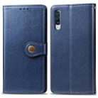 For Galaxy A70s Retro Solid Color Leather Buckle Phone Case with Lanyard & Photo Frame & Card Slot & Wallet & Stand Function(Blue) - 1