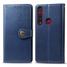 For Motorola Moto G8 Play Retro Solid Color Leather Buckle Phone Case with Lanyard & Photo Frame & Card Slot & Wallet & Stand Function(Blue) - 1